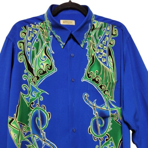 Men's Blue Batik Long Sleeve Shirt - Picture 5 of 14